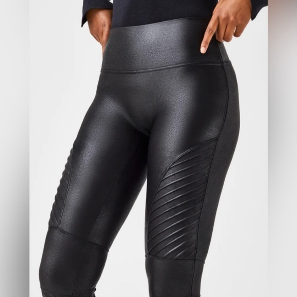 Spanx High-Rise Black Moto-Detail Leggings Large